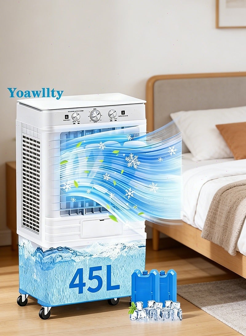 Yoawllty Evaporative Cooling Air Fan with Dual Ice Boxes, 3-Speed Wind 45L Water Tank Swamp Cooler, 120° Oscillation, Indoor & Outdoor Use, Knob Control, Prevents Dryness - Image 2